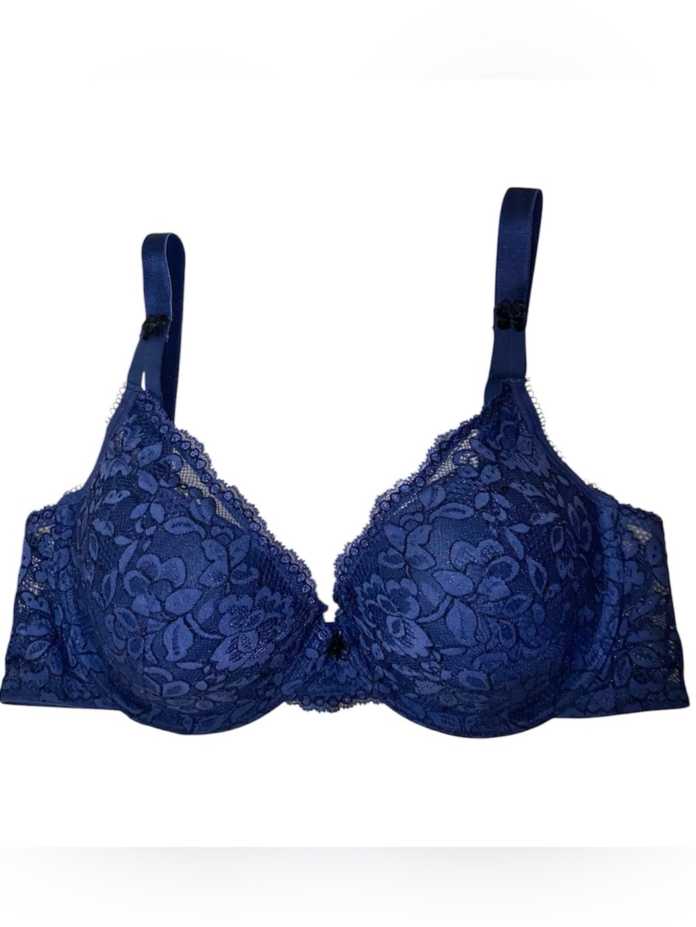 Maidenform Modern Beauty Bra 38B Navy Blue Lace Adjustable Straps Hook & Eye
